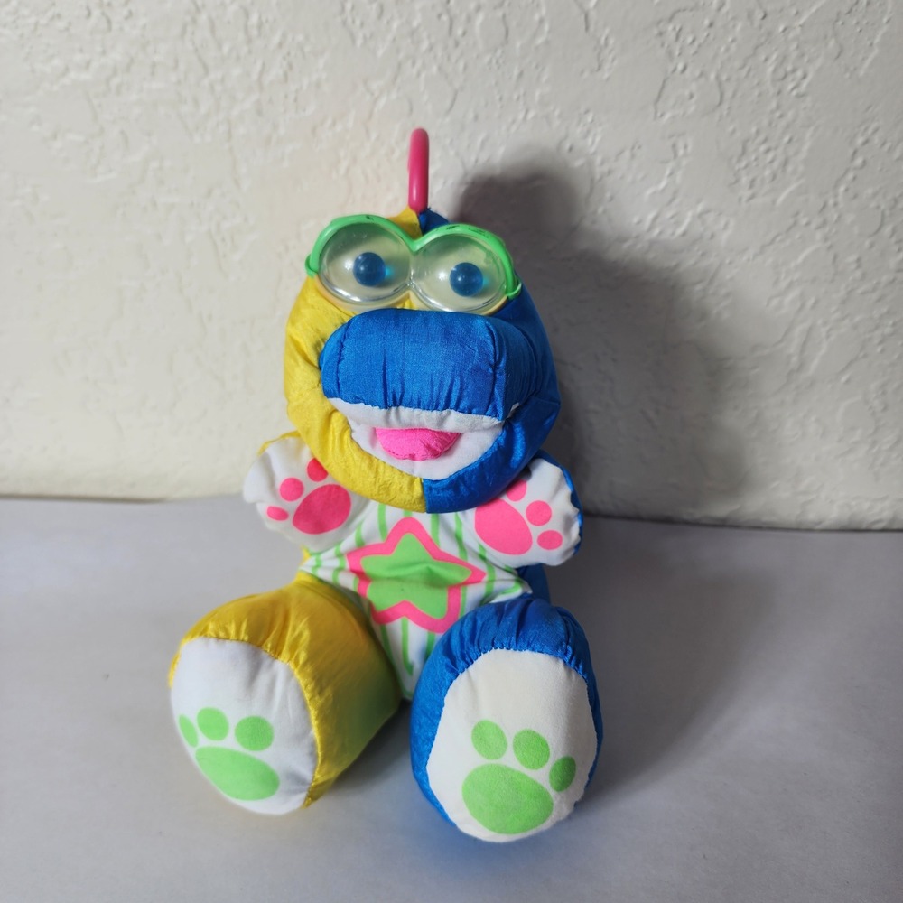Vintage 1991 Fisher Price Dinosaur Plush Blue Yellow 90s Toy